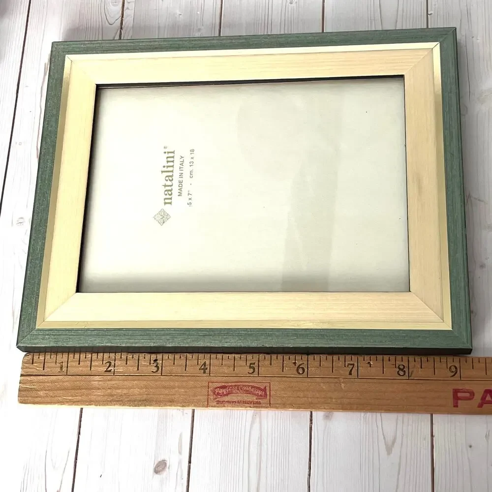 Natalini Italian Picture Frame Natural & Gray Green Wood Tones Gold Accents 5x7